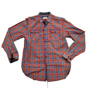 Thread & Cloth- Men’s Vintage Red Plaid Two Pocket Button Down Shirt, L